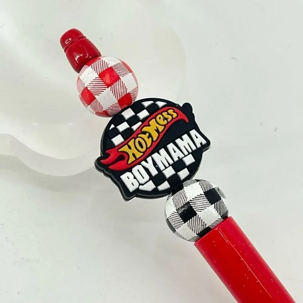 Hot Mess Boy Mama checker checkered flag pen handmade NEW red white black green
